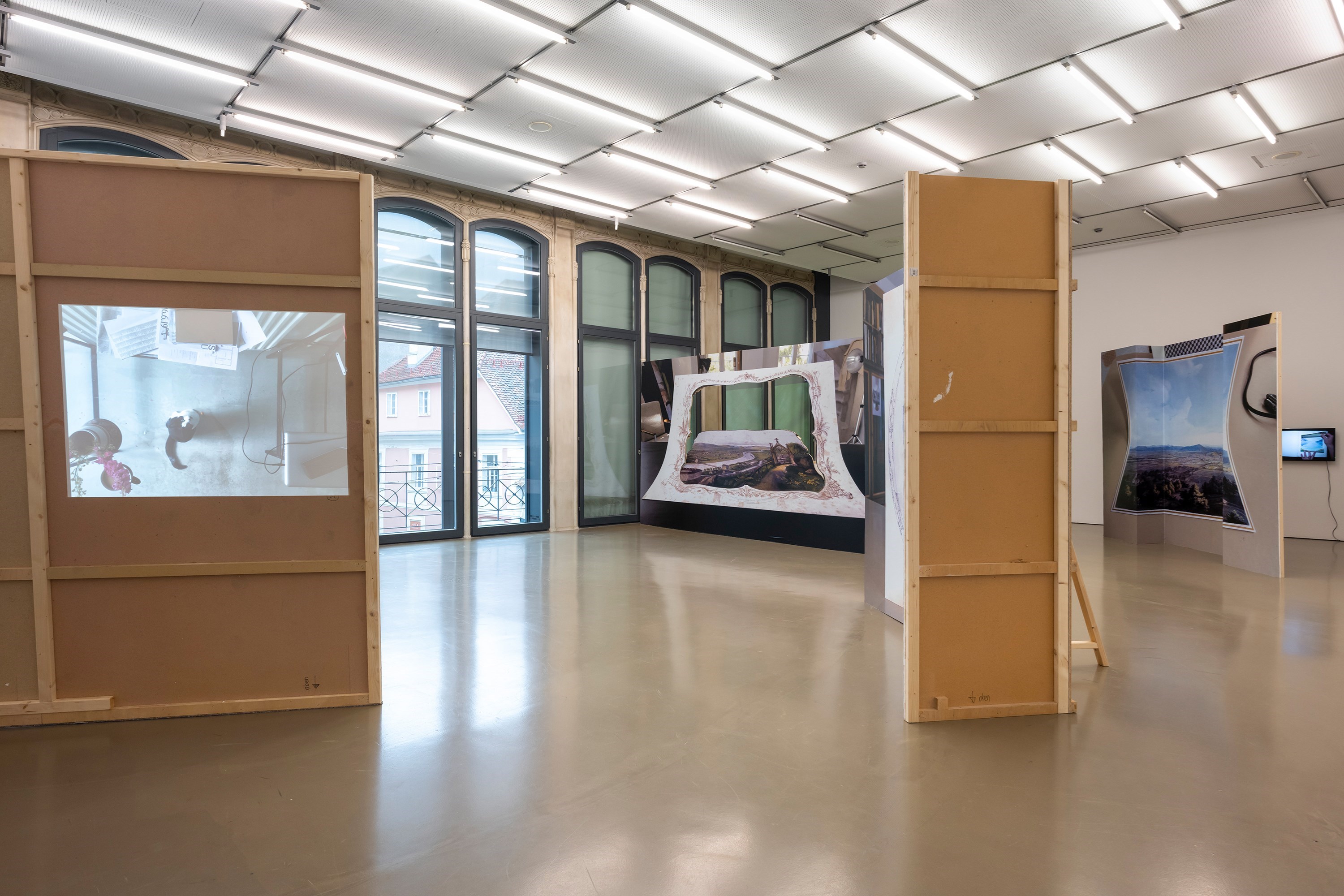 geographics of the table, video, 3'54'', 2019<br />installation view Prospect, Camera Austria, 2024<br />Photography: Markus Krottendorfer